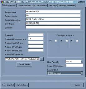 Control panel for FLASH memories testing